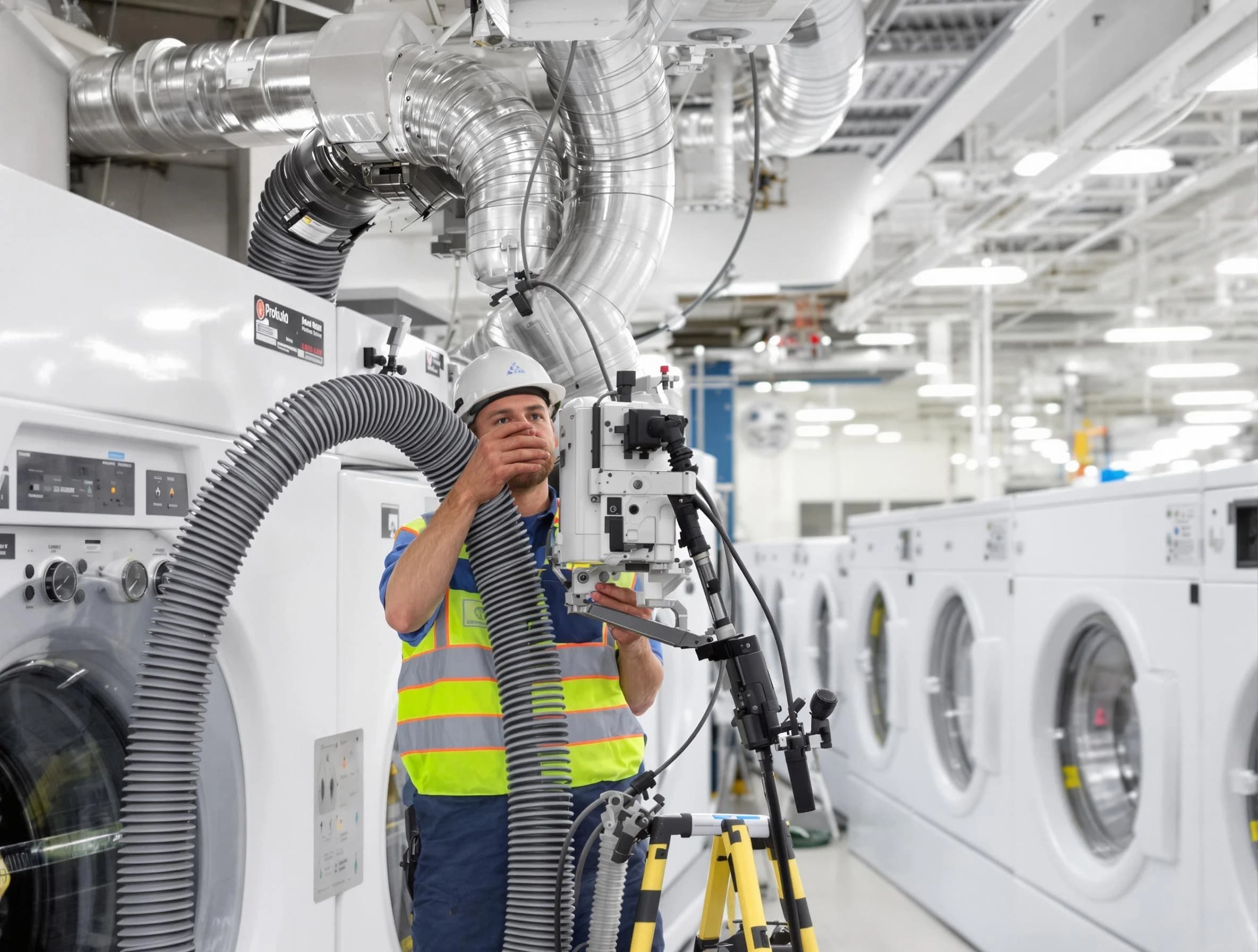 Arlington Dryer Vent Cleaning team performing commercial-grade dryer vent cleaning at a business facility in Arlington