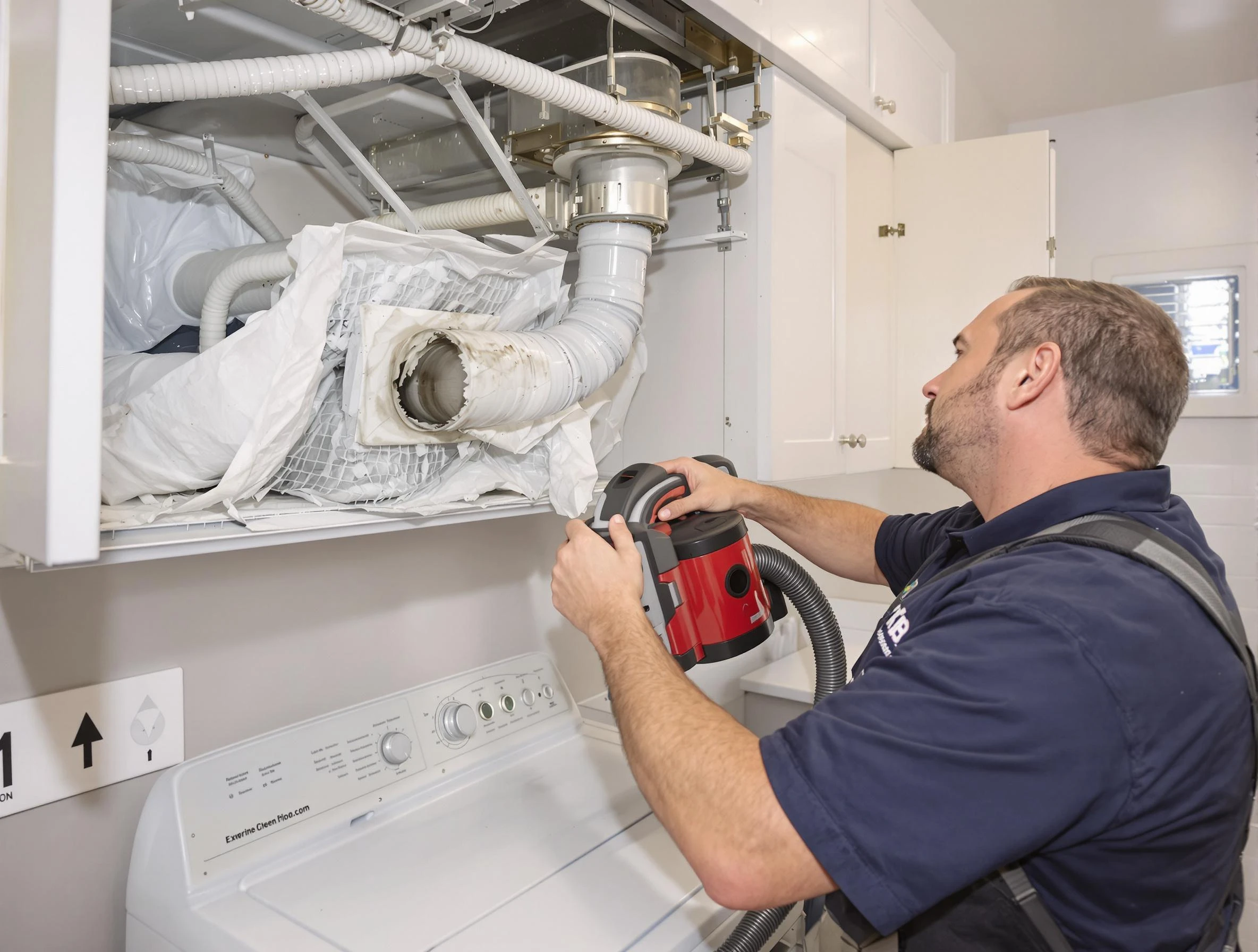 Arlington Dryer Vent Cleaning technician performing professional exhaust vent cleaning at a residential property in Arlington