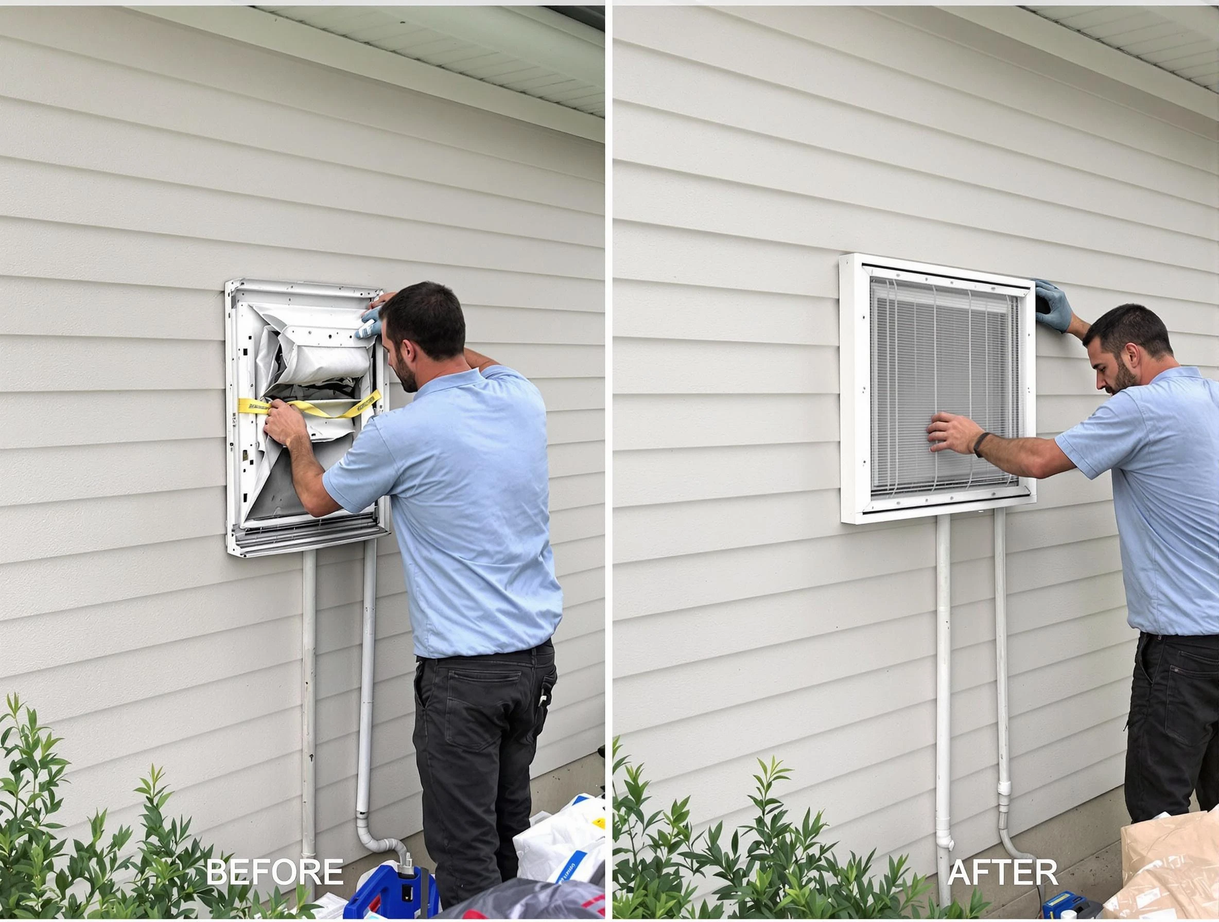 Arlington Dryer Vent Cleaning technician installing high-quality dryer vent cover at a residential property in Arlington